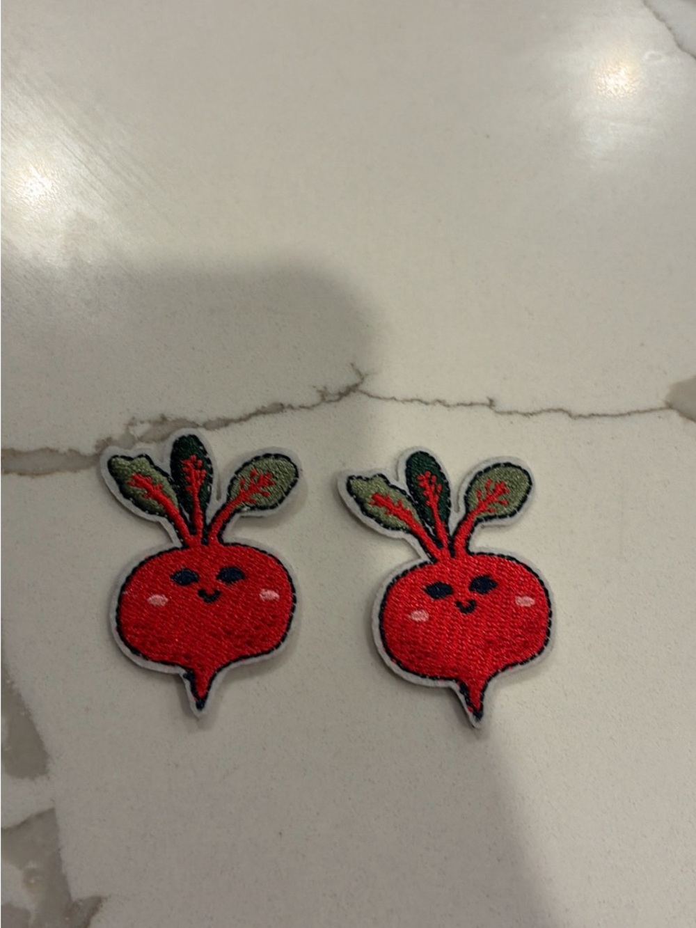 New - set of two Radish Turnip Applique Patches, 1.25x2" iron /sew on